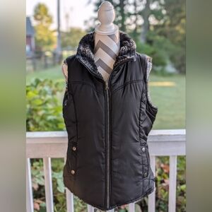 Women's Black And Faux Fur Reversible Vest